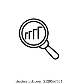 A magnifying glass over a graph, representing data analysis, research, or search functions in statistics or business contexts.