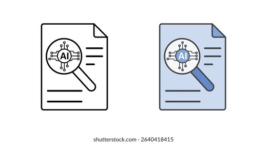 Magnifying glass over legal document with AI chip icon representing intelligent legal analysis, automated contract review, and digital lawtech search tools.