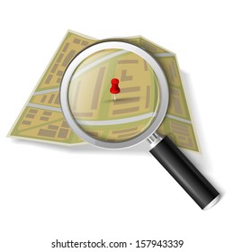 Magnifying glass over the map