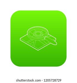 Magnifying glass over map icon green vector isolated on white background