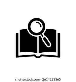 Magnifying Glass Over an Open Book Research Symbol Black Filled Minimal Icon