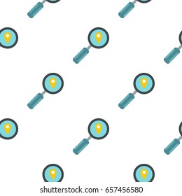 Magnifying glass over pin pointer pattern seamless background in flat style repeat vector illustration