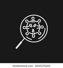 Magnifying Glass Over Virus Icon  Microbiology, Disease And Scientific Research