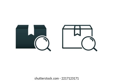 Magnifying glass with package box icon. Searching package, tracking. Illustration vector