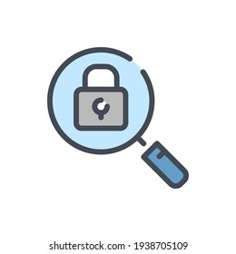 Magnifying glass and padlock color line icon. Privacy vector outline colorful sign.
