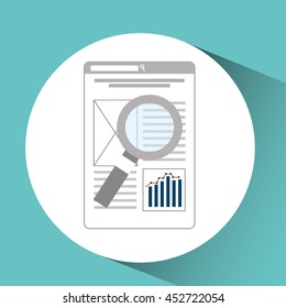 magnifying glass paper data analysis information icon, vector illustration