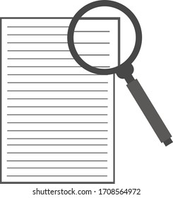 magnifying glass with paper icon vector flat style for search, focus, zoom, business illustration