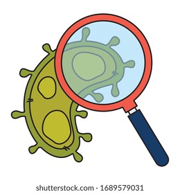 magnifying glass with particle covid 19 vector illustration design
