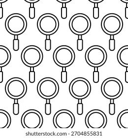 Vergrößern Glasmuster von einfachen Umrisssymbolen. Loupe nahtlos wiederholten Hintergrund. Vektorgrafik.