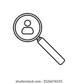 Magnifying glass with person sign icon. Magnifier with user sign. Vector. Line style.