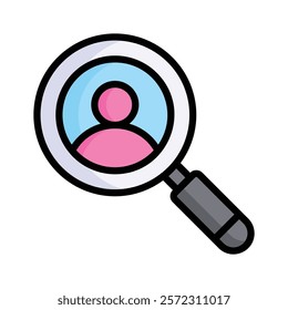 Magnifying glass with a person, symbolizing recruitment and talent search