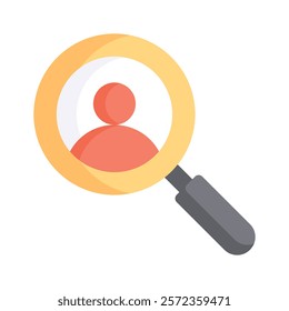 Magnifying glass with a person, symbolizing recruitment and talent search