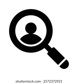 Magnifying glass with a person, symbolizing recruitment and talent search