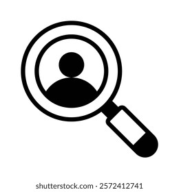 Magnifying glass with a person, symbolizing recruitment and talent search