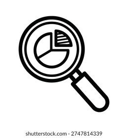 a magnifying glass with a pie chart inside, used for analyzing data