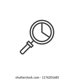 Magnifying glass and Pie chart outline icon. linear style sign for mobile concept and web design. analysis diagram simple line vector icon. Symbol, logo illustration. Pixel perfect vector graphics