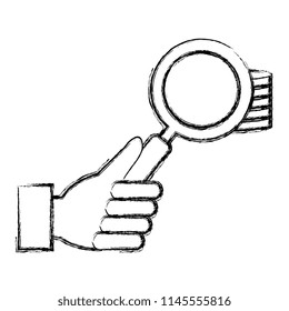 magnifying glass with pile coins money