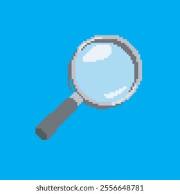 magnifying glass pixel art, vector illustration on isolated background.