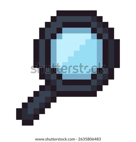 Magnifying glass pixel art vector illustration isolated on white background