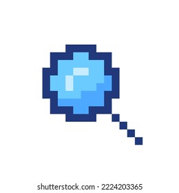 Magnifying glass pixelated RGB color ui icon. Enlarging screen. Search tool. Simplistic filled 8bit graphic element. Retro style design for arcade, video game art. Editable vector isolated image