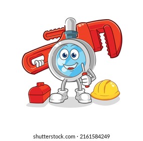 the magnifying glass plumber cartoon. cartoon mascot vector