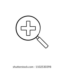Vidrio de aumento con signo más dentro del icono del doodle de contorno dibujado a mano. Buscar y ampliar la ilustración de esbozo vectorial de concepto para impresión, web, móvil e infografía aislados en fondo blanco.
