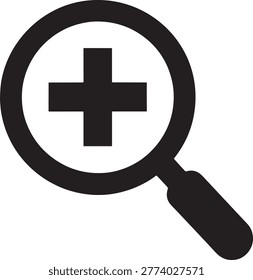 Magnifying glass with a plus sign inside the lens for search and zoom concepts