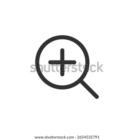 Magnifying glass with plus sign, linear icon. Zoom in, enlarge, or increase view. Line with editable stroke.