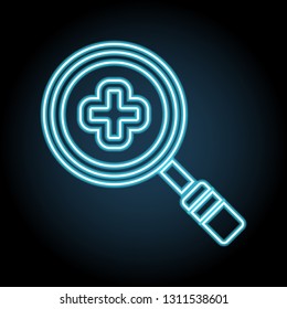 a magnifying glass with a plus sign, zoom in neon icon. Simple thin line, outline vector of web, minimalistic icons for UI and UX, website or mobile application