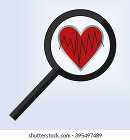 the magnifying glass is positioned on a heart with a broken line