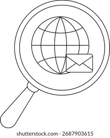 Uma lupa é posicionada sobre um globo com um ícone de letra