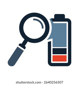 Magnifying glass positioned over a low battery icon.