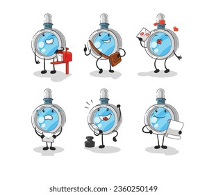 the magnifying glass postman set character. cartoon mascot vector