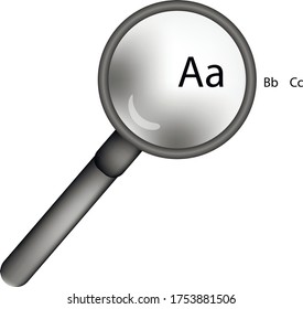 Magnifying glass, prevaricates the text. Created for the site and apps, games. Colors gray, white, black. The vector has a grid gradient.