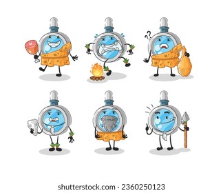 the magnifying glass primitive man group character. mascot vector