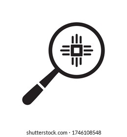 magnifying glass and processor icon, technology icon vector 