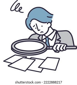 magnifying glass puzzled man examining simple illustration