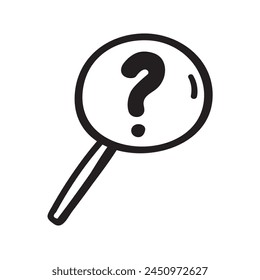 Magnifying glass and question mark. Hand drawn illustration on white background.
