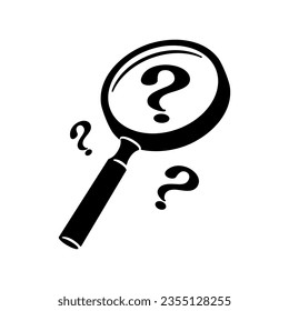 Magnifying glass with a question mark icon. Monochrome black and white symbol vector illustration