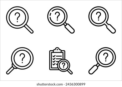 magnifying glass with question mark icon set. search sign vector illustration on white background