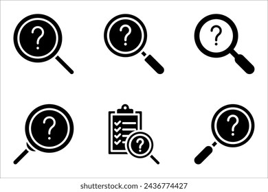 magnifying glass with question mark icon set. search sign vector illustration on white background