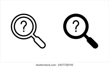 lupa con conjunto de iconos de signo de interrogación. ilustración vectorial de signo de búsqueda sobre fondo blanco