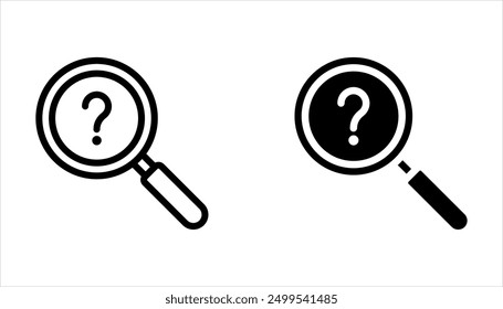 Lupa con el icono del signo de interrogación fijado. signo de búsqueda sobre fondo blanco