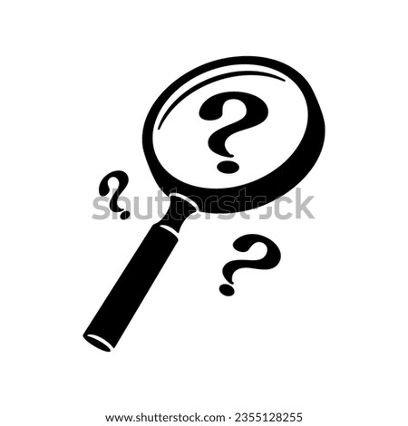 Magnifying glass with a question mark icon. Monochrome black and white symbol vector illustration