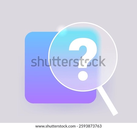Magnifying glass with question mark. Glass morphism searching icon