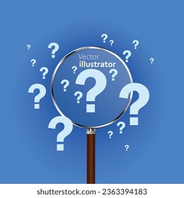 Magnifying glass with question mark on blue background