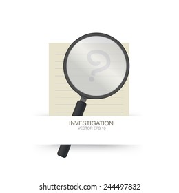 magnifying glass and question mark on paper