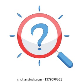 Magnifying glass and question mark. Vector illustration
