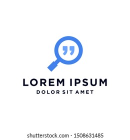 magnifying glass with quotation mark logo vector
