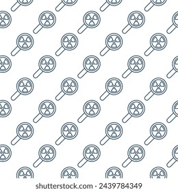 Magnifying Glass with Radiation sign vector concept seamless pattern in thin line style